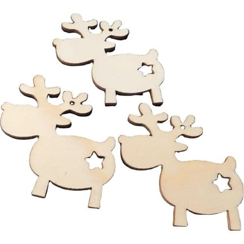5pcs Wooden Christmas Ornaments Unfinished Wood DIY Xmas Elk Shape Pendants with Hemp Rope Wooden Craft Blank Centerpieces