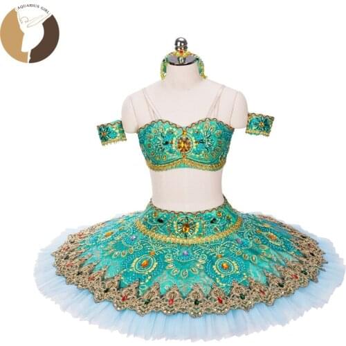 Two Pieces Ballet Tutu Professional Ballet Platter Arab Style Green Dress 11 Layers Tulles Adult Classical Ballet Costumes Sale