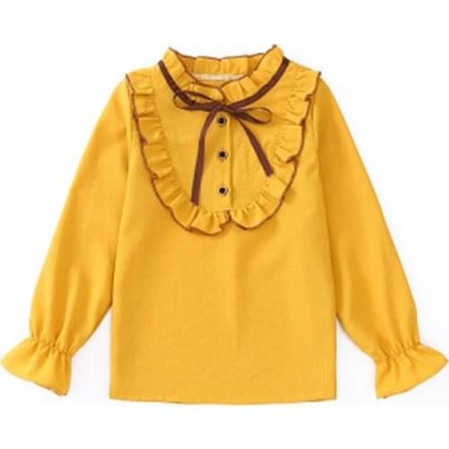 Girls White Blouse Spring Summer Teenager Lace Girls Tops School Uniforms Shirt Long-Sleeve Children Clothing 6 8 10 12 AA3762