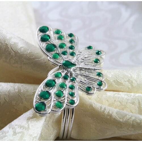 Free shipping green butterfly decoration napkin ring, napkin holder for wedding