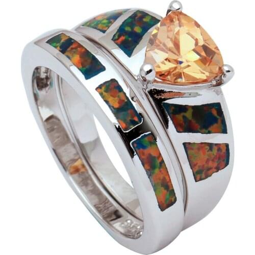 Hainon Vintage Rings For Womrn 2PCS Fire Opal Ring Lovers Set Ring Anniversary Party Gift Trendy Jewelry Accessories