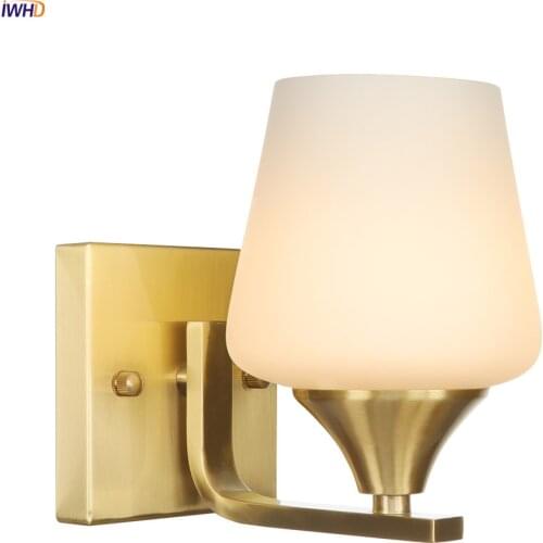 IWHD Glass Lampshade LED Wall Lights E27 Copper Nordic Wall Lamp Creative Mirror Light Retro Fixtures Bedside Light