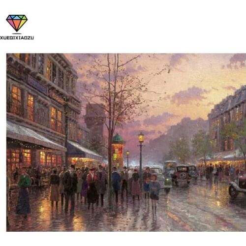 XUEQIXIAOZU 5D DIY Painting Full Round Diamond The Busy Street Picture Cross Stitch Mosaic Picture Rhinestones Embroidery