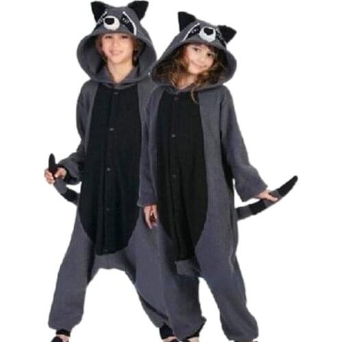Animal Adult Raccoon Onesies Kigurumi Pajamas Cartoon Gray Raccoon Cosplay Costumes Overall Christmas Gift