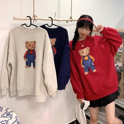Korean version of 2021 new Japanese retro round neck pullover loose wild cartoon printing long-sleeved sweater