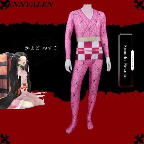 Halloween costumes for women anime cosplay Kimetsu No Yaiba Demon Slayer Kamado Nezuko cosplay costume jumpsuit for adults