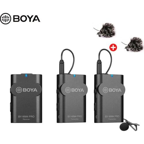 BOYA BY-WM4 Pro K2 Wireless Lavalier Microphone 2.4G Dual Channel System 60m Range Mic for Smartphones DSLR Camera Camcorder PC