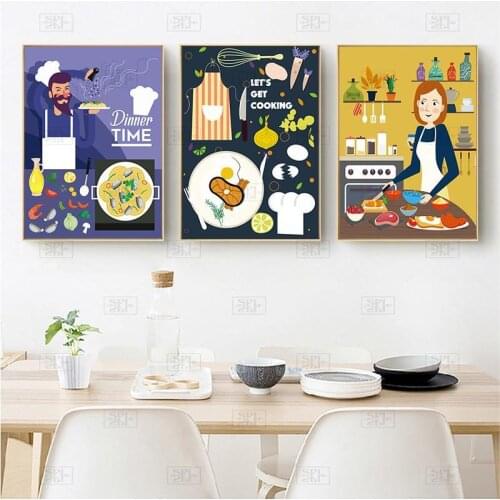 Cartoon Chef Art Canvas Painting Poster Print Nordic Kitchenware Wall Art Picture for Restaurant Kitchen Home Decoratation Ch148