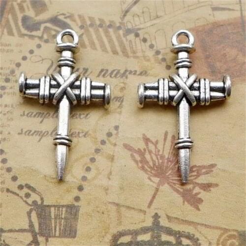 BULK 30 Zinc Alloy Metal Jesus Cross Charms Antique Silver Plated Religious Pendants DIY Jewelry Making 24.5*20mm 2.7g