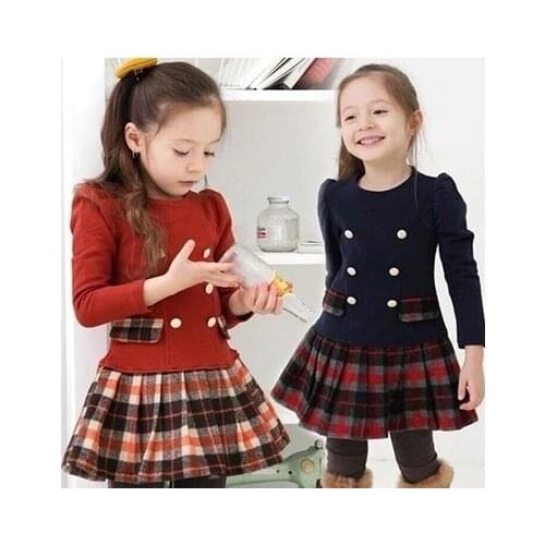 2019 Autumn Winter Baby Girls Long Plaid Sleeve Princess Dress New Fashion Children Clothing Party Dress Kids Toddler Dresses