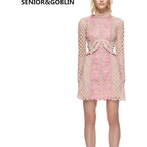 2017 High Quality Self Portrait Dress Women Lace Patchwork Runway Mini Dresses autumn Woman Party Vestidos Mujer Sexy Club Dress