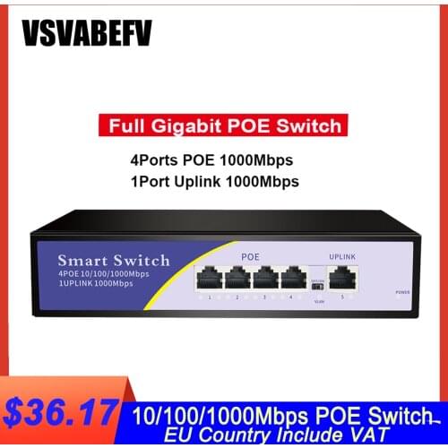 POE Switch Gigabit Standard RJ45 Ports 10/100/1000Mbps Ethernet Switch Network Switch Support 802.3af/at for IP Camera & AP