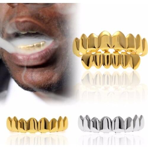 Custom Fit Luxury 18k Gold Plated Hip Hop Top Lower Teeth Hip Hop Rapper Mens Teeth Jewelry Halloween Display
