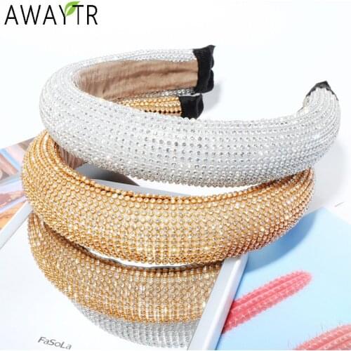 Full Crystal Headdress Bridal Rhinestone Padded Headbands Baroque Headbands Thick Women Diamante Party Crown Hair Accessories