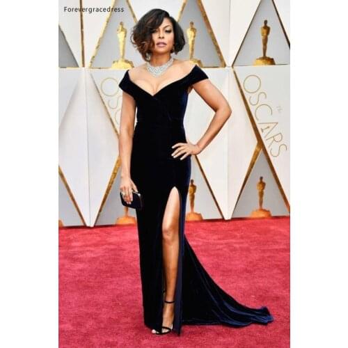 Fitted Taraji P. Henson Evening Dresses Black Celebrity 89th Oscars Mermaid Long Plus Size Formal Prom Gowns Custom Made