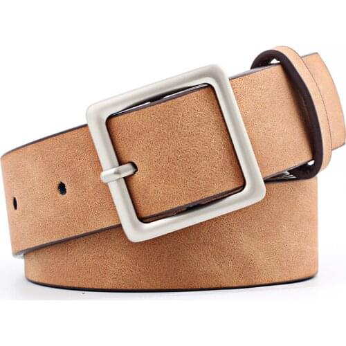 Fashion Square Pin Buckles Belts Women Silver Buckle Leather Belts for Jeans Retro Wild Belts for Women Waistbands Student Strap