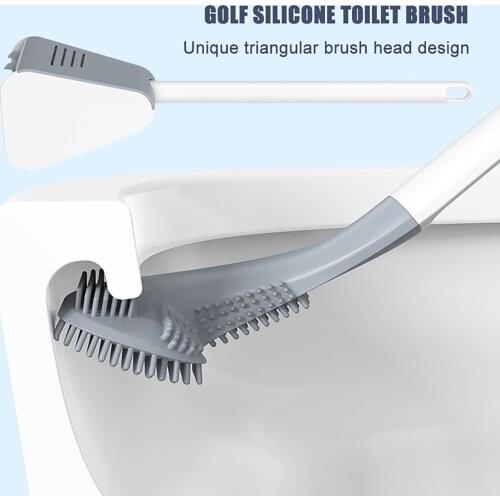 Golf Silicone Toilet Brushes With Holder Set Long Handled Toilet Cleaning Brush Black Modern Hygienic Bathroom Accessories