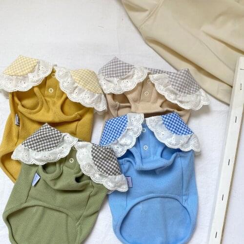Cute Dog Vest Tshirt with Lace Collar Lovely Korea Style XS Dog Clothes Summer Cooling Clothing Princess Chihuahua Clothing Pets