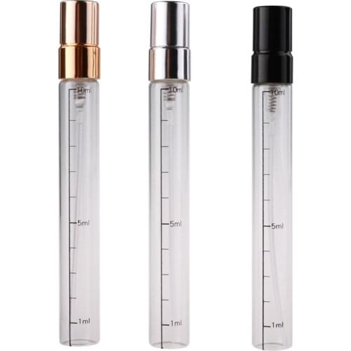 10 ML Glass Perfume Bottle Empty Transparent Spray Pump Vials with Scale Portable Cosmetic Astringent Refillable Bottle 50 pcs