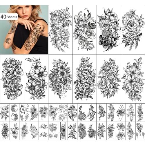 Fashion Women Sexy Girl Temporary Tattoo Sticker Black Beautiful Flower Leaf Arm Shoulder Leg Body Art Big Large Fake