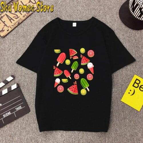 2021 Fruit Style Print T-Shirt Women Fashion O-Neck Short Sleeve T Shirt Kiwi Pattern Hip Hop Streetwear Tees Tops Tshirt