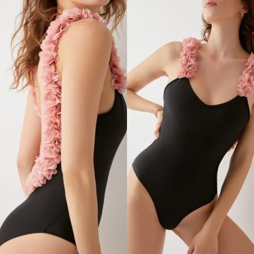 2019 Hot sexy swimsuit one piece Petal adornment with pure color swimwear women bodysuit monokini trikini swimming bathing suit
