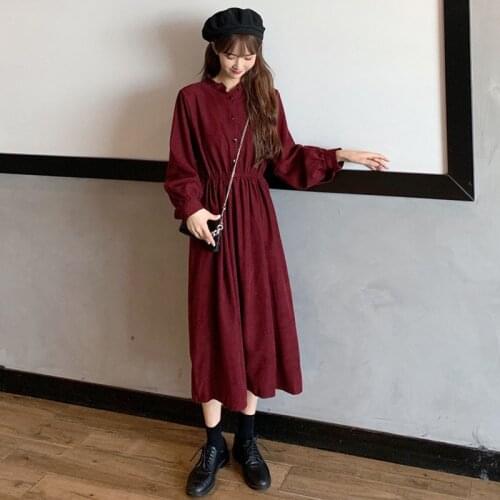Dress Women Fashion Long Sleeve Dresses Ladies Elegant Pleated Dresses Vintage Mid-Calf dress spring 2021