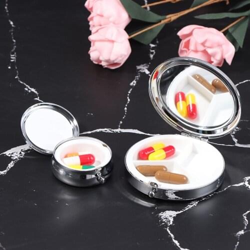 1Pc Metal Round Pill Box Organiser Pill Case Container Storage Medicine Case