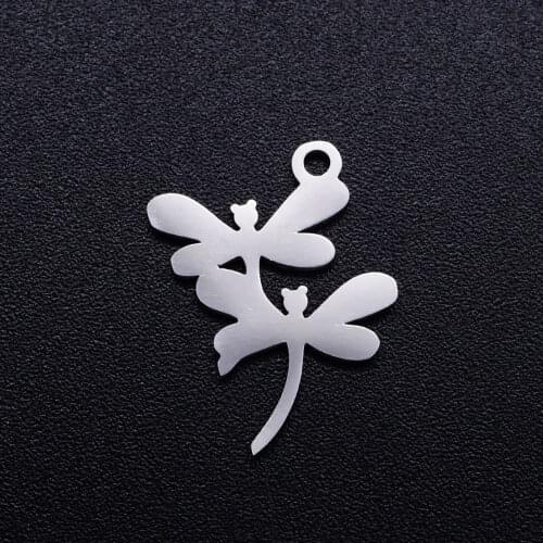 10pcs/lot 18*14mm Stainless Steel Double Dragonfly Pendant Bracelet Charms DIY Jewelry Making Handicraft Accessories Wholesale