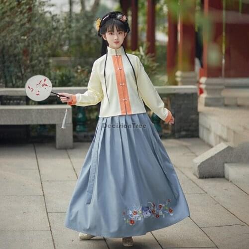 2021 chinese women fairy hanfu traditional chinese clothing festival outfit embroidery ancient folk stage embroidery hanfu dress