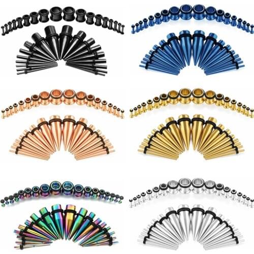 36PCS Ear Gauges Stretching Kit 14-00G Stainless Steel Ear Plugs Tunnels Flesh Tapers Set Stretcher Taper Set Dilataciones Oreja
