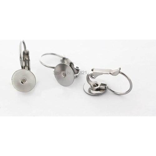 8mm 10mm 12mm Stainless Steel Ear Clip Wire Hook Earrings Settings with Flat Circle Glue Pad Bezel Cabochons Base DIY Findings
