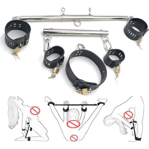 BDSM Slave Bondage Gear Muti-functional Detachable Stainless Steel Torture Restraints Device Leather Collar Wrist Ankle Cuffs