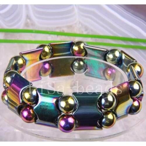 Free Shipping Fashion Jewelry Stretch Multicolor Magnetic Hematite Healing Bracelet 7" 1Pcs H458