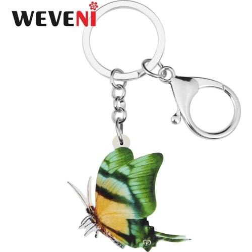 WEVENI Acrylic Green Morphidae Butterfly Keychains Keyring Lovely Animal Key Chain Jewelry For Women Girls Men Gift Car Charms