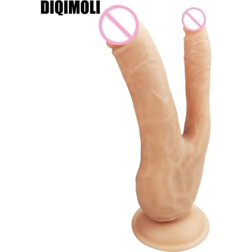 Double Dildos Double Penetration Vagina and Anus Big Realistic Double Headed Penis Soft Phallus Sex Toys for Women Masturbation