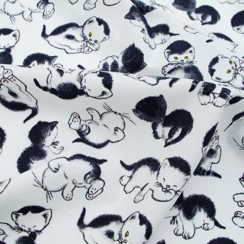 Cotton Woven Fabric - cats on white backgroud