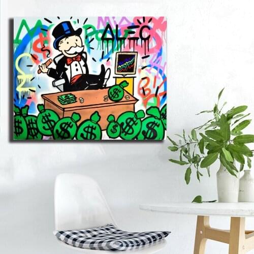 Canvas HD Printed Cartoon Graffiti Poster Money Home Decor Alec Monopoly Painting Wall Art Picture For Living Room Modular