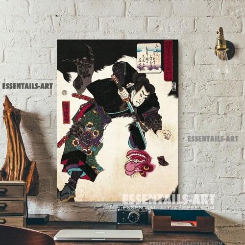 Japanese style Warrior and White Hihi Canvas Wall Art Painting Decor Bedroom study Living kid Room Home Decoration Prints