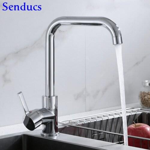 Senducs Copper Kitchen Faucet Quality Polished Chrome Kitchen Sink Mixer Tap Hot Cold Water Faucet Brass Bathroom Basin Faucet
