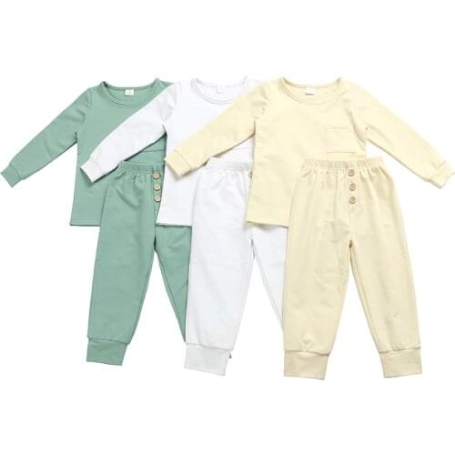 Kaiya Angle Two-piece Fall Winter Kids Baby Boy Girl Clothes Sets Bottoming Shirt Undershirt + Button Stretch Trousers Outfits