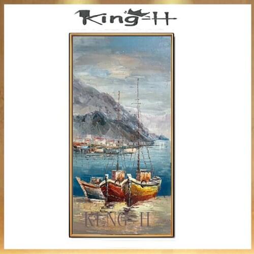 Hand Painted Sea Boats Art Abstract Oil Painting Seaside Art Knife Canvas Paintings Wall Picture For Living Room Wall Decor