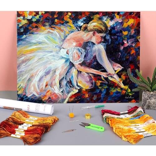 Oil Painting Style Ballerina Printed Fabric 11CT Cross Stitch Complete Kit DIY Embroidery DMC Threads Handicraft Counted