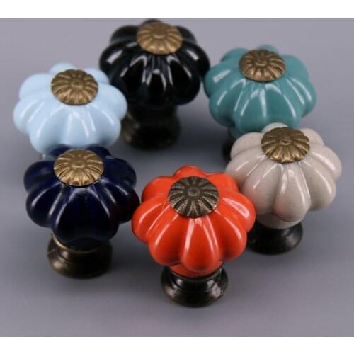 1PC Dia 25mm Ceramic Pumpkin Knobs For kids, Small Cupboard Drawer Pull Kitchen Cabinet Door Wardrobe Handles