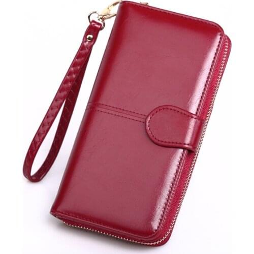 Clutch Male Leather Oil Wax Leather Wallet Long Zipper Mobile Phone Bag Female Oil Leather Wallet Card Holder