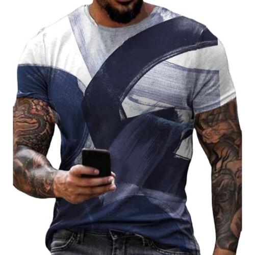 Summer T-shirt Digital Print Slim Men Short Sleeve Round Neck Top for Dating Party Office School Daily Wear Sports Riding