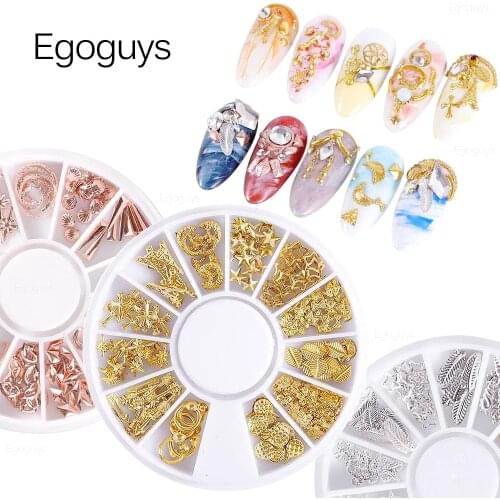 Mixed Size Metal 3D Hollow Rivet Nail Art Sticker Geometric Irregular Studs Nail Rhinestones Glitter Decorations DIY Bead Pearls