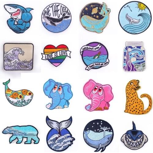 Cute Fish Patch Iron on Patches Embroidery Patches For Clothing Sticker Animal Patch For Clothes DIY Stripes On Jeans Applique