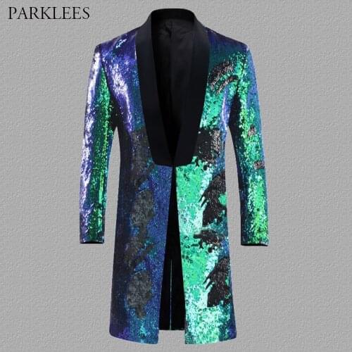 Embellished Sequin Mens Blazer Jacket Party Dance Singer DJ Stage Costumes For Men Shawl Collar Blazer Men Rock and Roll Costume