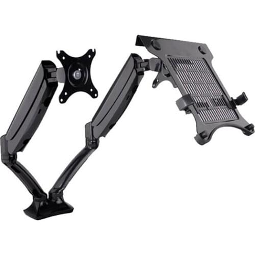 Desktop Full Motion Gas Spring Dual Monitor Mount Display Stand for 10"~27" Monitor and 10"~15.6" Laptop Max Suppprt 5KG Per Arm
